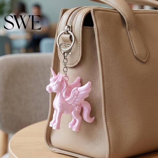 Bag Charm Keychain Pendant Heart-Shaped Metal Lobster Clasp Smooth Open Close 3D Printed Pink Pearlescent Unicorn