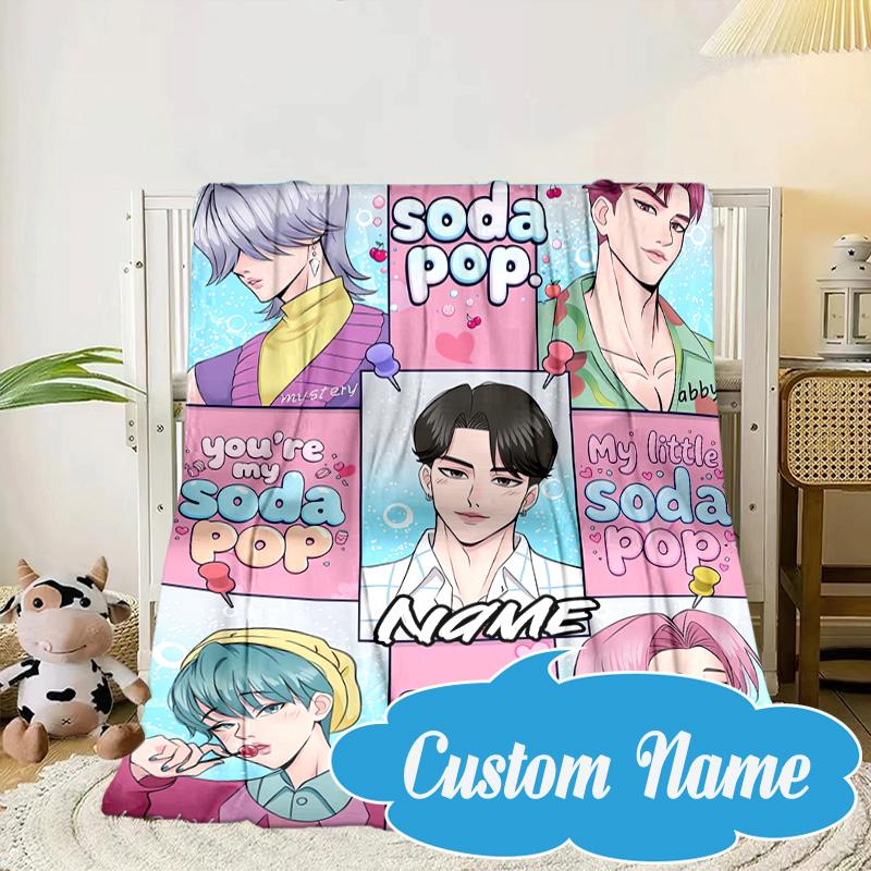 Custom Name KPop Cartoon Blanket bed sofa Blanket Flannel Blanket for Camping, Hiking, Picnic Essentials,gift for Fan family