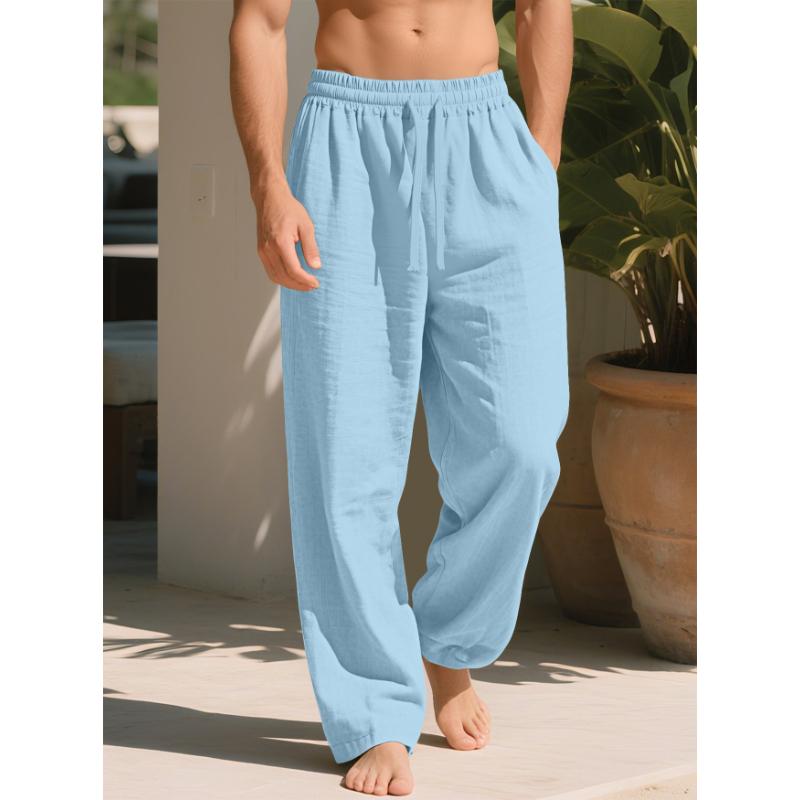Men's Linen Pants Lightweight Drawstring Elastic Waist Loose Fit Straight Legs Pants With Pockets Breathable Beach Yoga Work Linen Trousers for Men