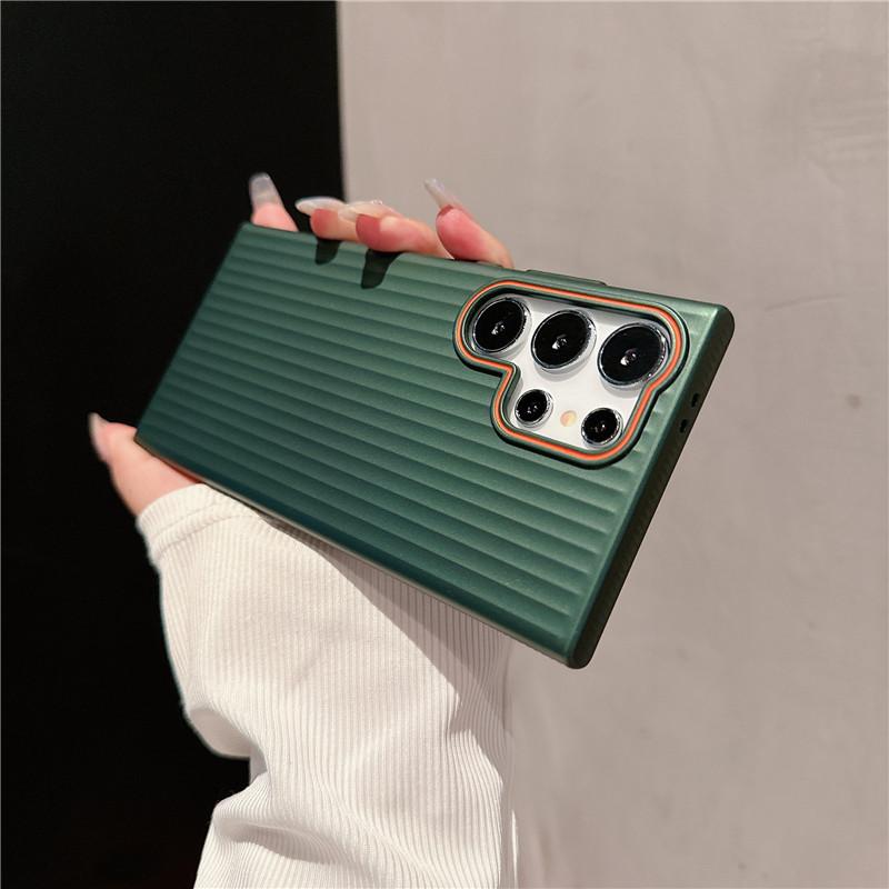 For Samsung Galaxy S24 S23 S22 Plus Ultra Corrugated Grain Plating Metallic Paint Anti Fingerprint PC Shockproof Anti-Slip Back Cover Case Shell