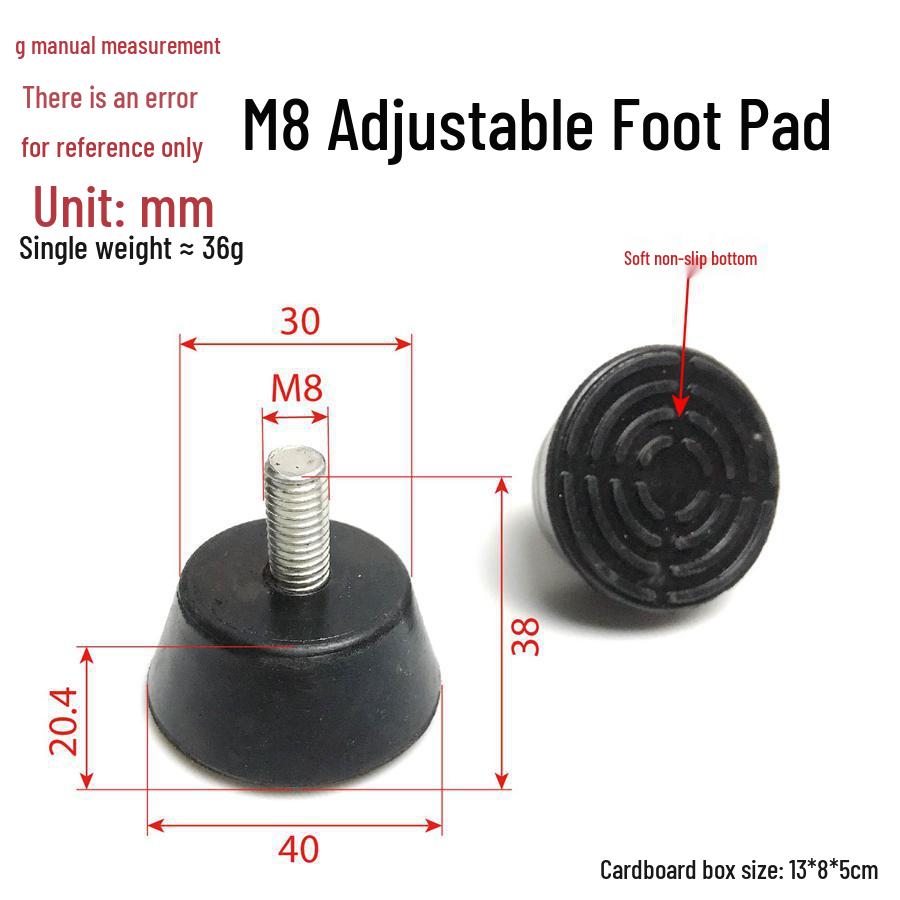 M8 Adjustable Anti-Slip Rubber Foot Pad for Furniture & Fitness Equipment