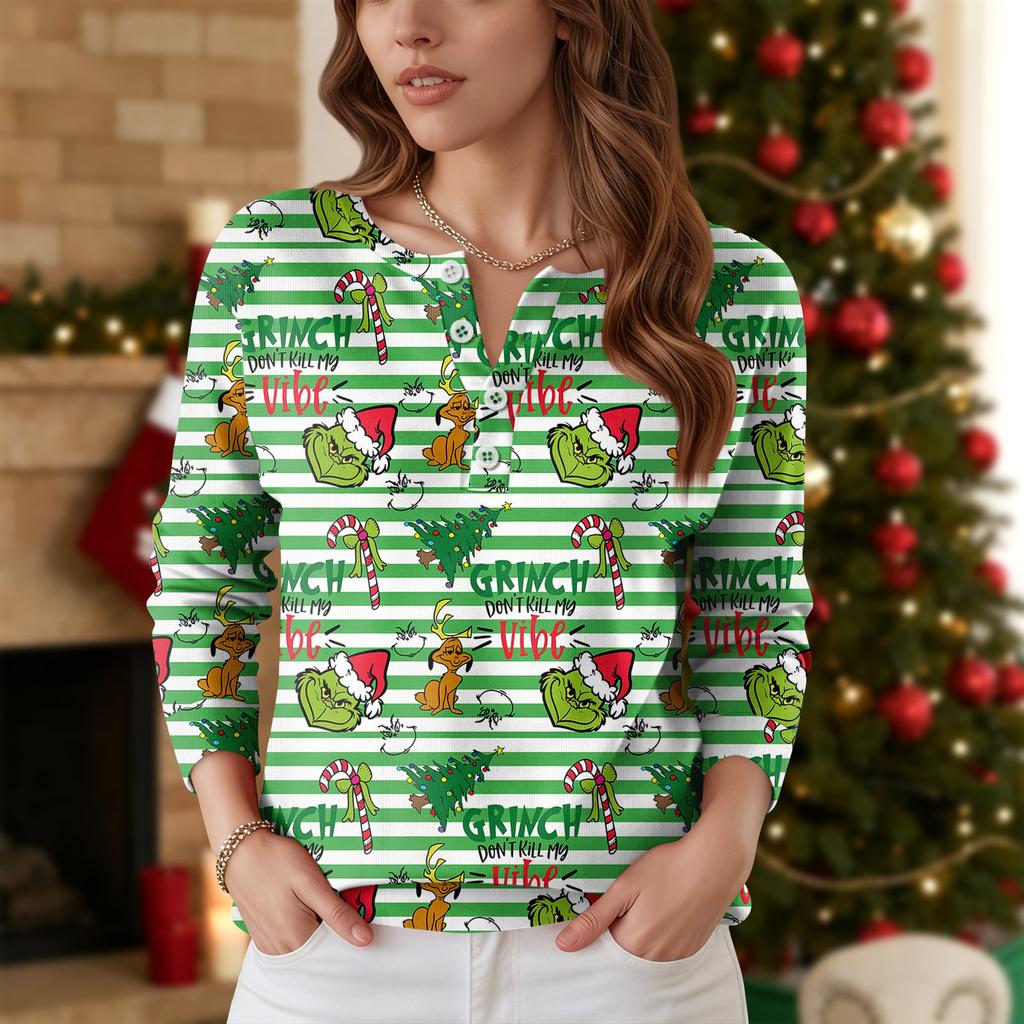 Damemote langermet juletopp med snøfnuggtrykk Elegant avslappet topp