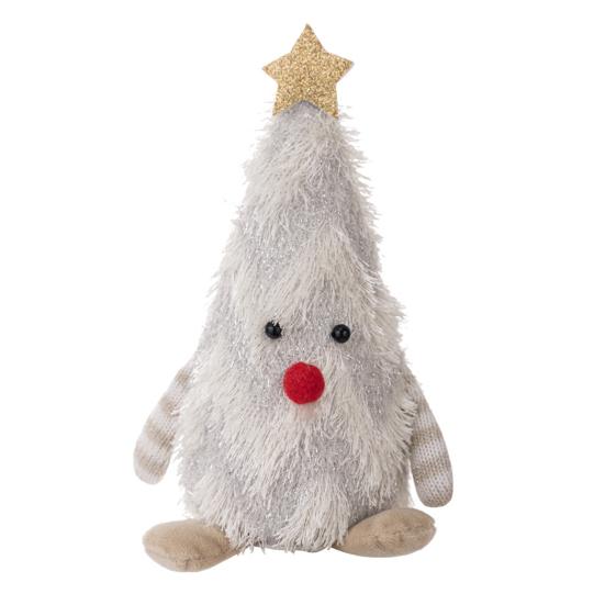 Light-up Plush Christmas Tree Doll Decoration Stuffed Fluffy Xmas Tree Shaped Gnome Elf Ornament with Glitter Star Topper for Hotel Mall Window Decor