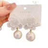 Hand-woven crystal flower stud earrings, super fairy temperament versatile pearl earrings earrings for women