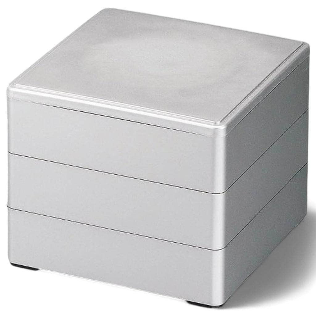 Lacquerware Jubako Made In Japan J-kitchens 3-Tiered Box, 4.5 Inches, Silver, 13cm, Resin,