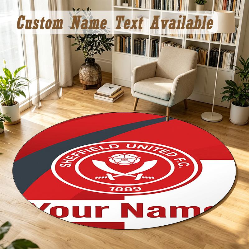 Round Rug Custom NameSheffield United FC Pattern Non Slip Carpet Home Floor Decor