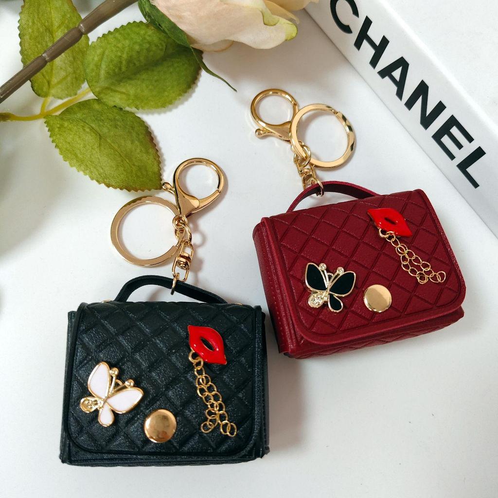 Argyle-Style Mini Red Lips Bag Charm & Coin Purse Keychain