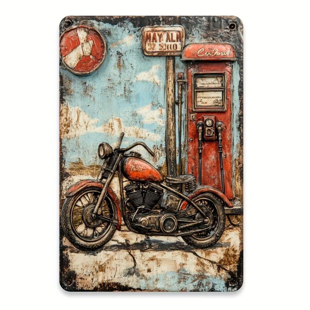 Vintage Motorcycle Metal Tin Sign Retro Biker Garage Wall Decor Industrial Style Art