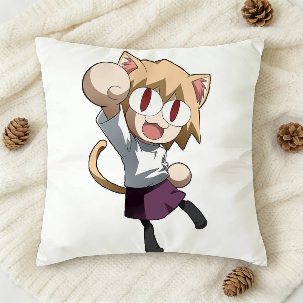 Kawaii Neco Arc Cartoon Doublesided Printed Square Decorative Cushion Cover for Sofa Living Room Home Decor
