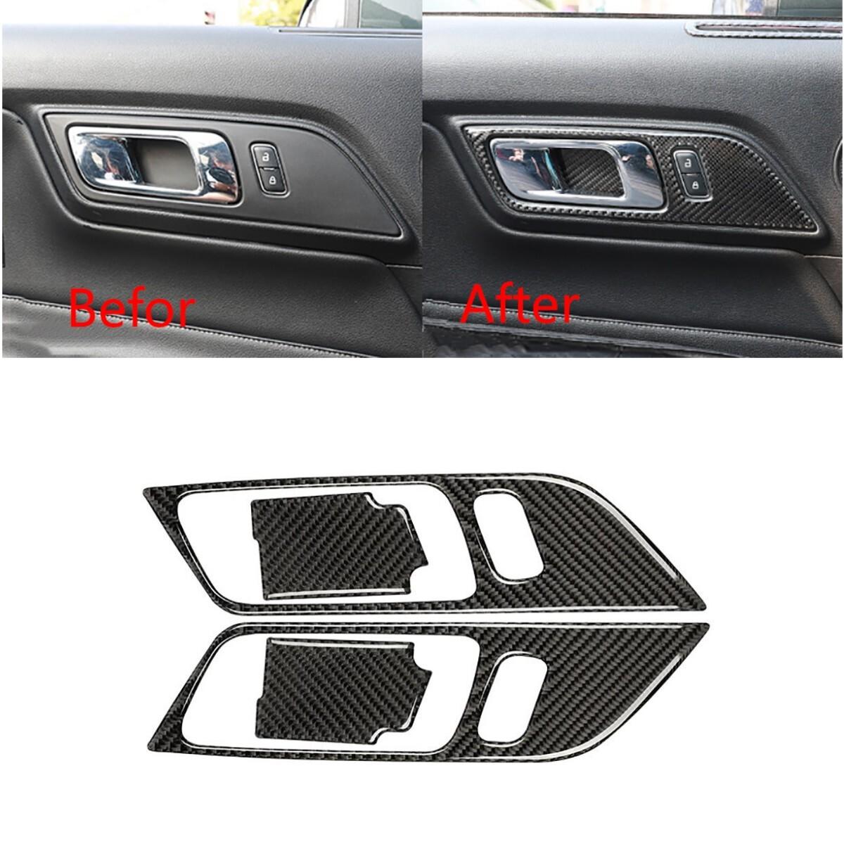 1Set Carbon Fiber Look Interior Door Handle Cover Trim For Ford Mustang 2015-21