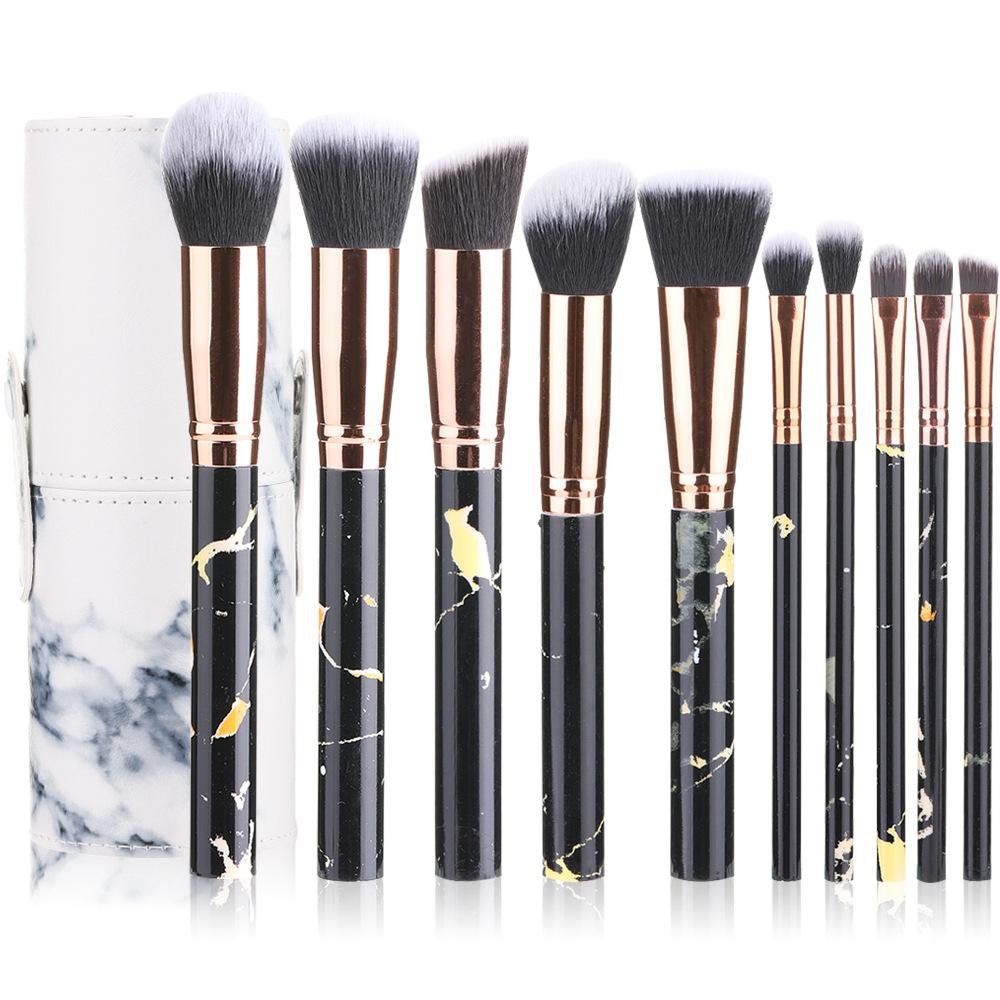 New 10 Makeup Brush Set Full Marble Beauty Tool Set Brush Blush Eyeshadow Brush