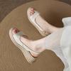 Korean version of fashion soft leather open-toed sandals women's simple versatile comfortable weave heel casual French temperament sandals women