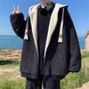 Men's Trendy Lambswool Jacquard Winter Coat - Warm Hooded Plush Cotton Jacket for Teens