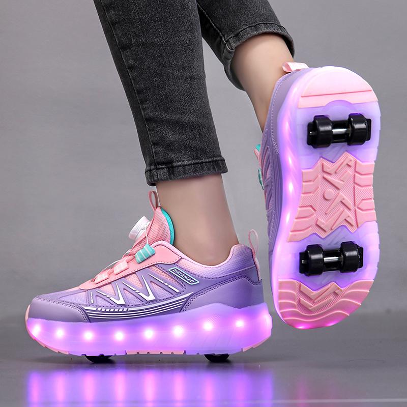 Four-wheel Running Shoes Detachable Flat Shoes Rechargeable USB Luminous Sports Light Shoes Girls Roller Skates Boys Shoes