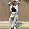 New ArrivalS Open Run Women S Fall Crop Hoodie Zip Up And Pocket Wide pantS Set