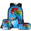 Classic Novelty Parrot Bird Pattern 3D Print 3pcs/Set School Bags Laptop Daypack Backpack Inclined Shoulder Bag Pencil Case