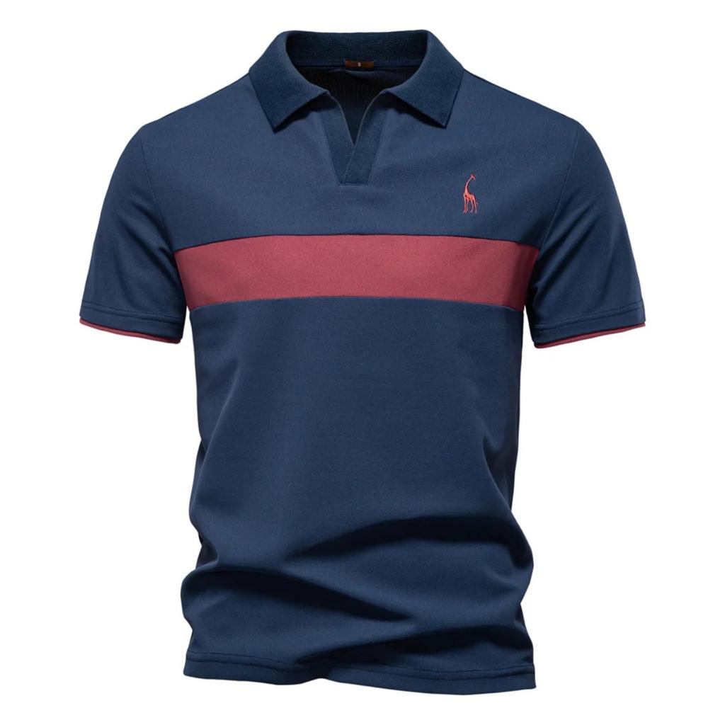 TrendHub Herren V-Ausschnitt Gestreiftes Poloshirt Atmungsaktives Slim Fit Poloshirts für Herren Leichtes Lässiges Sportliches Polo