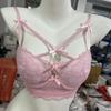 New Sexy Pure Desire To Wear Lace Underwear Women's Suit Cross-dew Belt Love Pendant Steel Ring Gathering Bra Cover