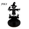Dark Festive Table Centerpiece Halloween Wooden Candle Holder, Black Hollow Crow Spider Tealight Display Party Atmosphere Decor Stand, Gothic