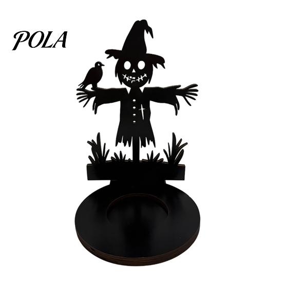 Dark Festive Table Centerpiece Halloween Wooden Candle Holder, Black Hollow Crow Spider Tealight Display Party Atmosphere Decor Stand, Gothic