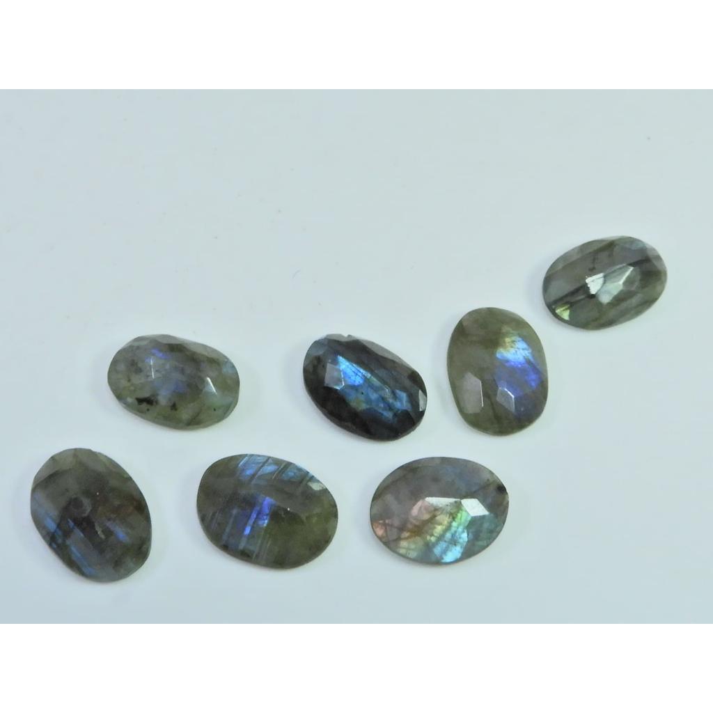 Natural Checker Cut Labradorite Flat Back Oval Cabochon Gemstone 7 Pcs Lot C-1799