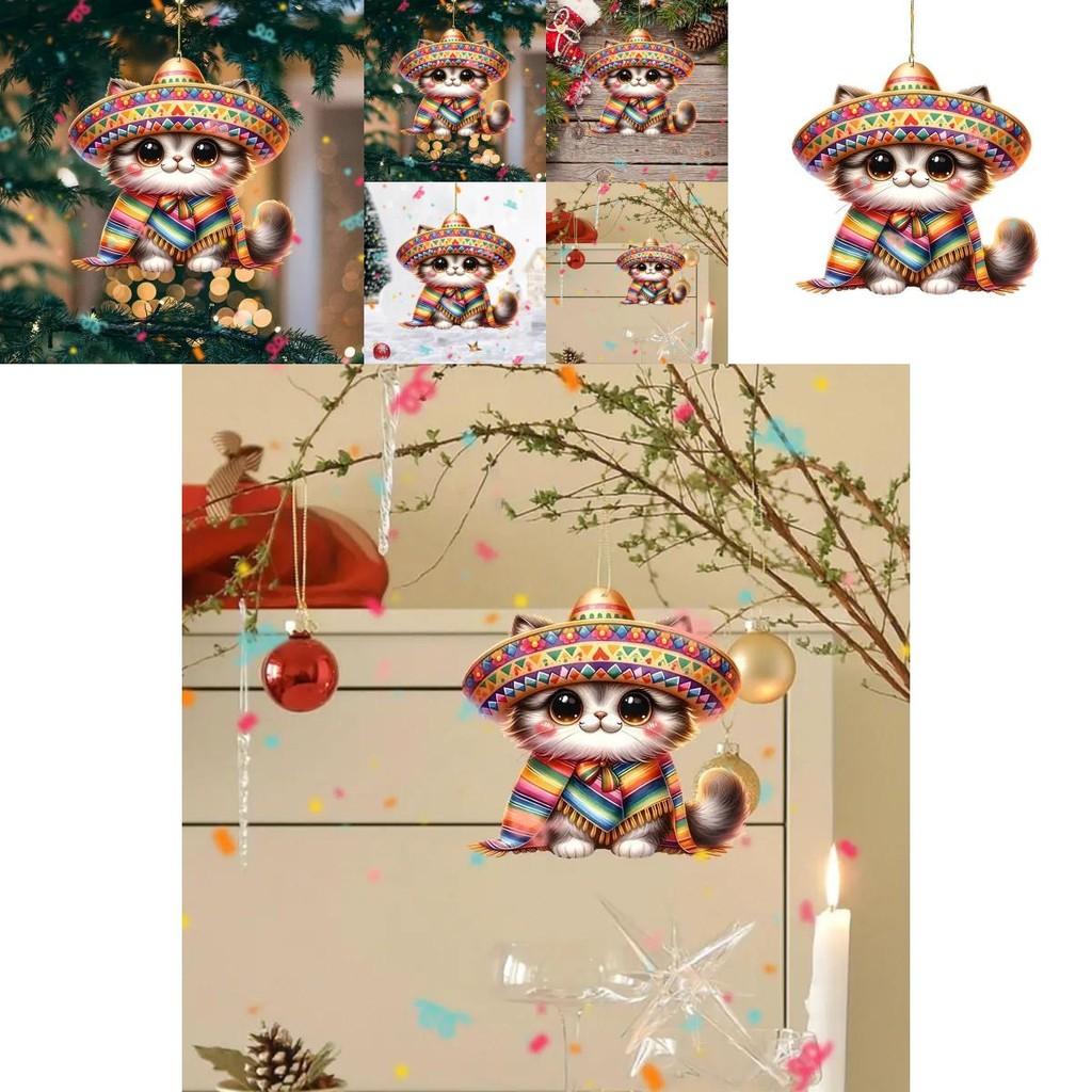 Cat Car Mirror Ornament Christmas Tree Toy For Vehicle Interior Decor