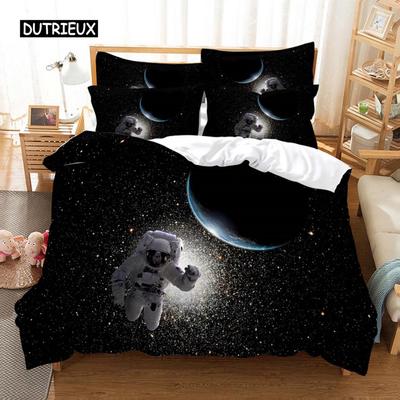 Set de lenjerie de pat Astronaut Set husă de pilotă Set lenjerie de pat 3D Imprimare digitală Lenjerie de pat Mărime Queen Set de lenjerie de pat Design la modă