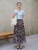 Fei Yuan Elegant High Waist Retro Paisley Mesh Midi Skirt for Women - Early Spring Collection