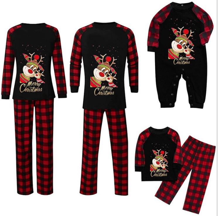European & American Christmas Family Pajama Set - Print Top, Long Sleeve, Long Pants