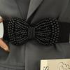 Women Pearl Bow Belt Elegant Wide Elastic Waist Cincher Fashion Accessory Dress Sash Wedding Party Waistband Stylish Adjustable All-Match Solid Color