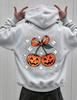 Men Hoodie Halloween Pumpkin Cherry Bow Back Print, Loose Sport Pullover Sweatshirt, Casual Autumn Winter Street Hooded Top For Daily Sport.