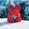 9.8in Artificial Cute Bear Rose Flower for Wedding Anniversary Including Transparent Gift Box Red