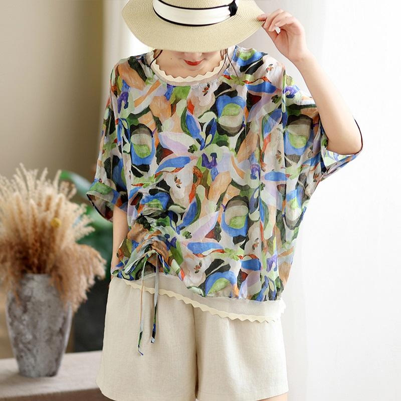 Short Sleeve Oversized Vintage Floral Casual Loose T Shirt Tops Women Summer T-shirt