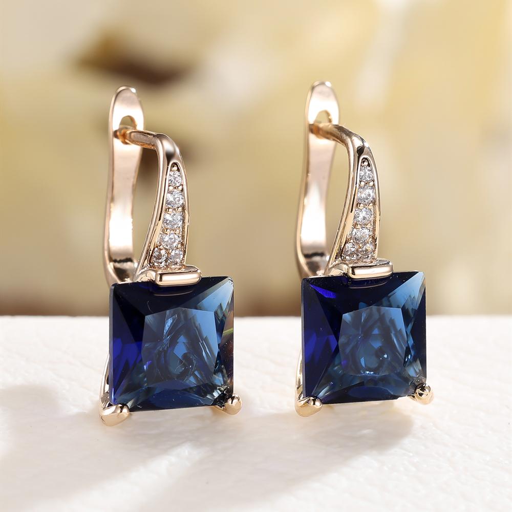 

Квадратные синие радужные серьги-подвески с цирконами CZ для женщин, модные серьги-капли золотого цвета, повседневные изящные украшения синий