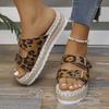 European and American Cross-border Large-size Thick-bottomed One-character Leopard Print Slippers  Trade Outer Wear Fish Mouth Sandals Wholesale