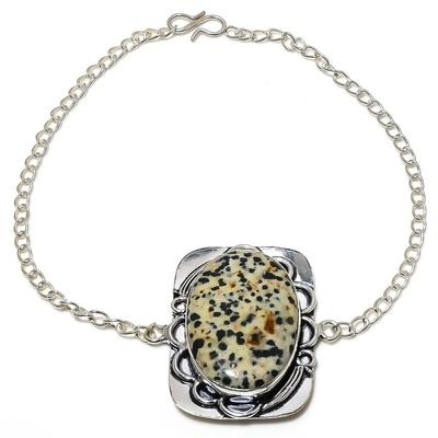 Natural Dalmation Jasper Gemstone 925 Sterling Silver Bracelet 7-8" L6R30