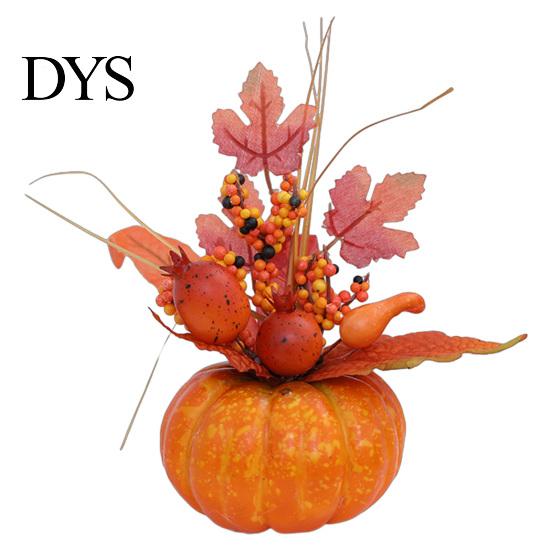Artificial Pumpkin Ornaments Mini Fall Decoration, Farmhouse Autumn Thanksgiving Foam Centerpiece Faux Pumpkins with Maple Leaves Berries Sunflower