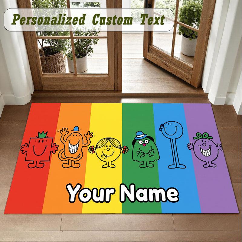 Crystal Velvet Square Rug Custom NameMr. Men & Little Miss Pattern Non Slip Home Floor Decor Rug