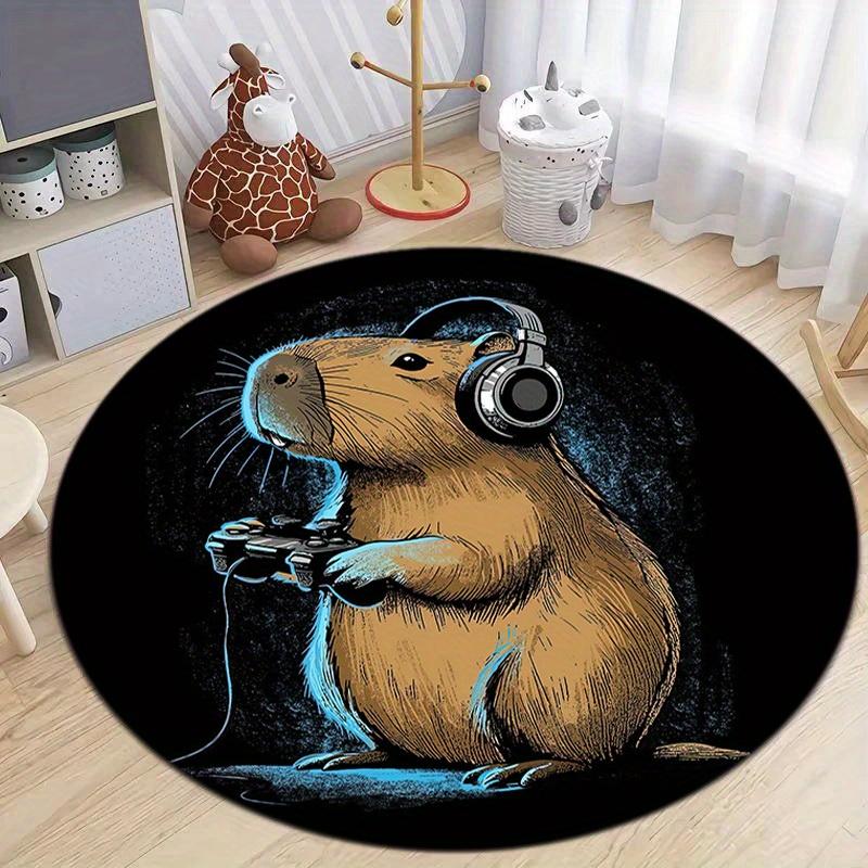 

Capybaras with Gaming Headsets Pattern Round Rug, Non-slip Floor Mat for Living Room, Bedroom, Bathroom, Holiday Home Decoration 60cm