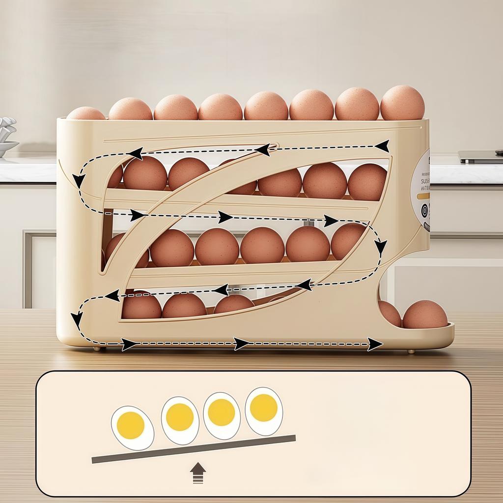 One automatic egg filling rack for the refrigerator. It slides down automatically. Saves effort and space. Large capacity