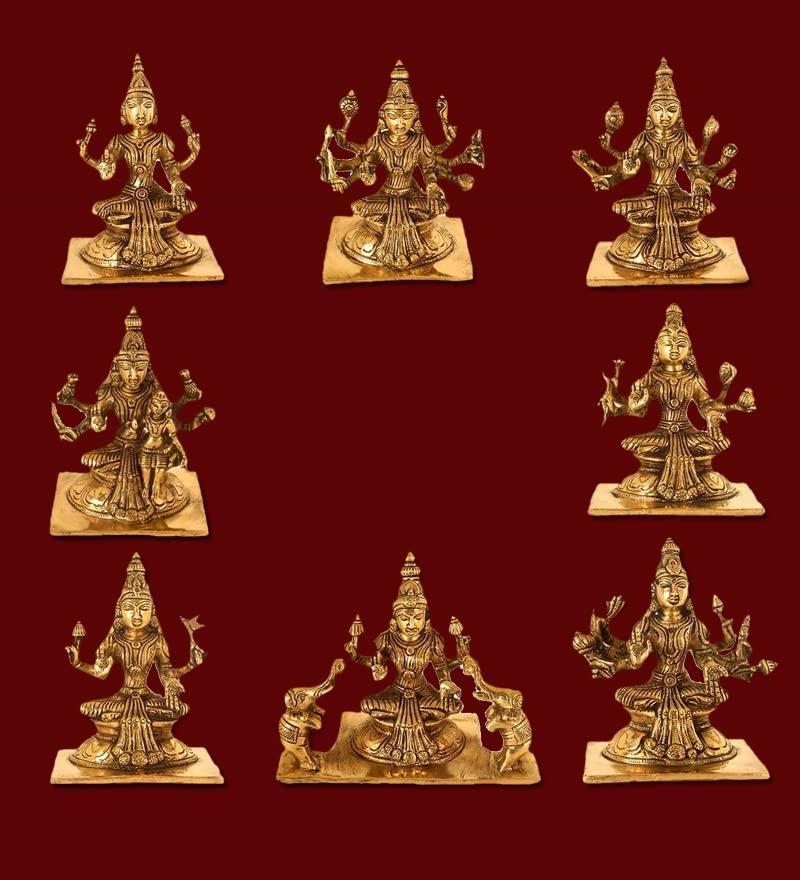

Pure Brass Goddess Ashtalakshmi Statue, Ashta Lakshmi Devi Idol - 3.5 Inches