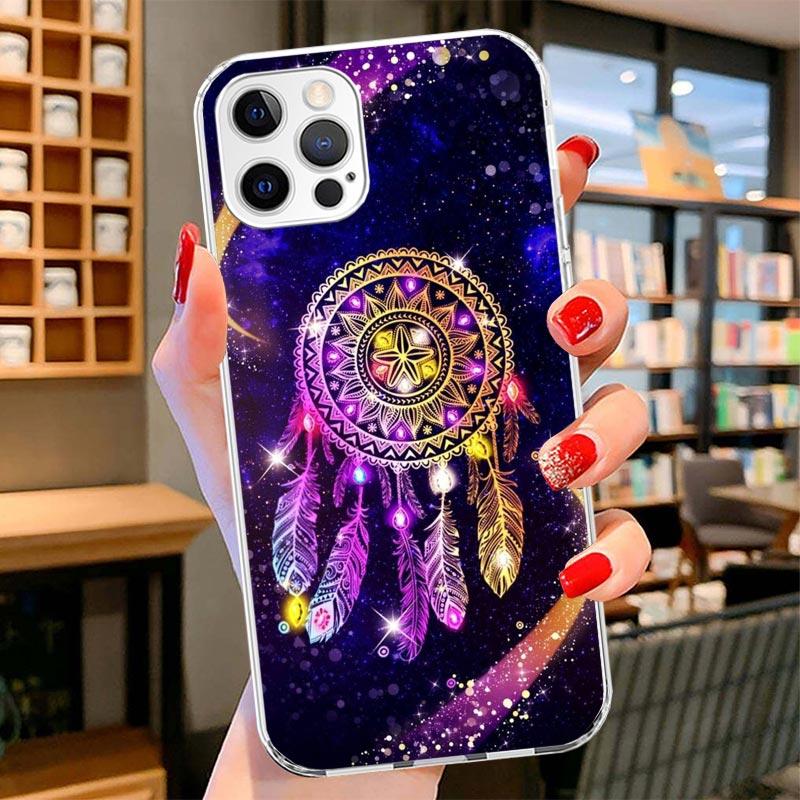Retro Feather Dreamcatcher Cover Phone Case For iPhone 16 17 Air 15 14 Pro Max 16E Phone Case 13 Mini 12 11 7 SE 8 Print Pattern