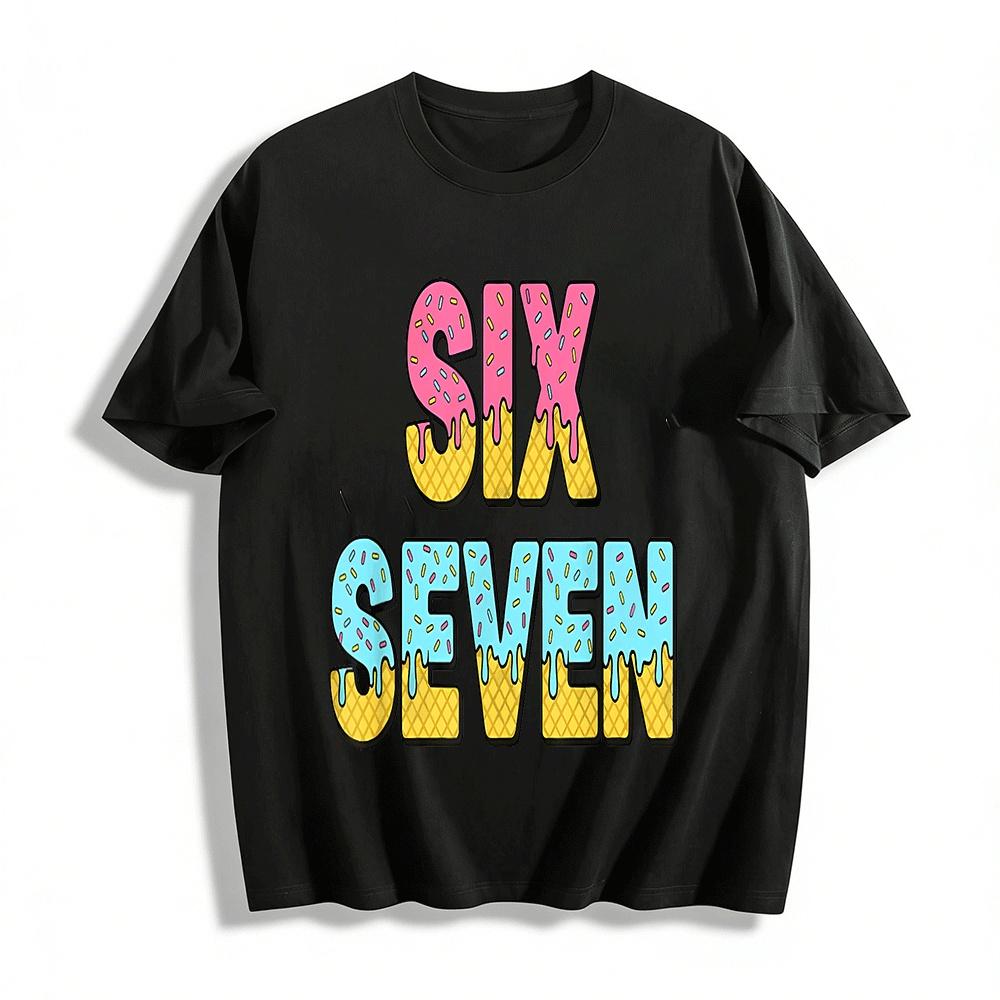 

Fun Ice Cream Letter Print Tee SIX SEVEN Casual Loose Top Pure cotton T-shirt XXS