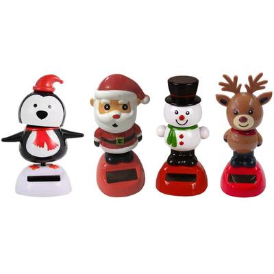 Solar Dancing Snowman Christmas Toys Cute Shaking Head Doll Elk Santa Snowman Penguin Swing Figurines For Car Decor Home Office