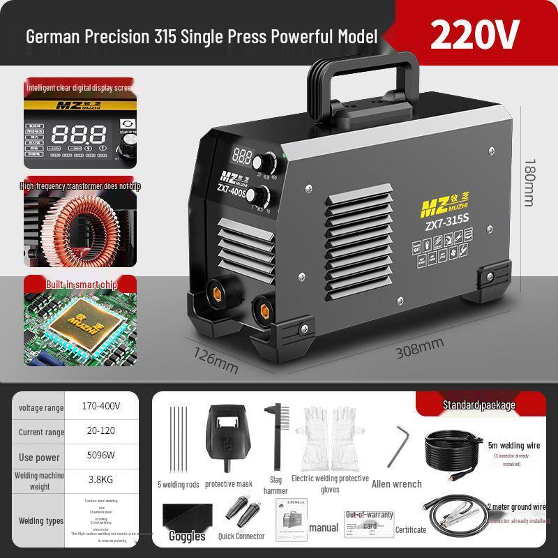 Dual Voltage 220V/380V German Electric Welder, 315A Full Copper, Portable DC Machine for Household and Construction Use.