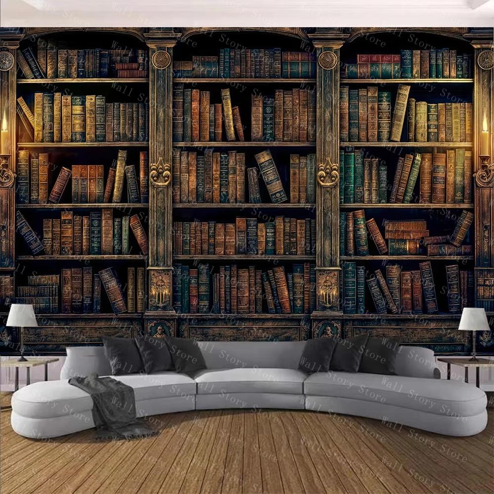 Accnicc Magic Bookshelf Tapestry Hippie Magical Witchy Potion Wall Hanging Gothic Tapestry Skull Library Book Art Tapestry