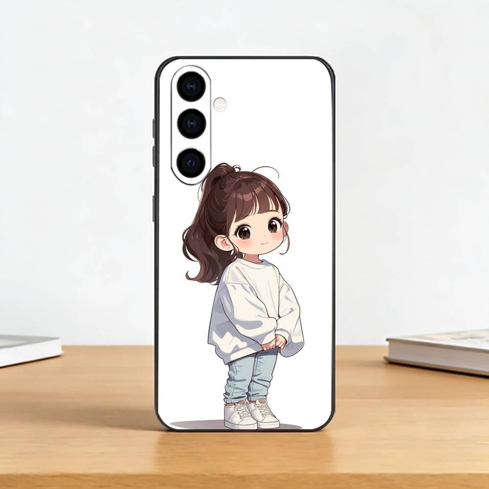 Cute Angry L-Little Girl Phone Case For Samsung Galaxy A73,A72,A71,A70,A53,A52,A51,Soft Silicone Black Cover