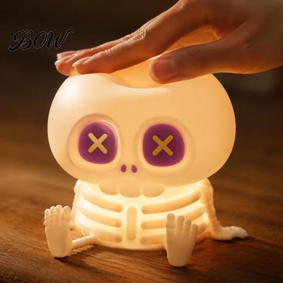 Kids Night Light Halloween Skeleton Light, Silicone Touch LED Bedside Lamp for Kids, 8 Color RGB Dimmable Warm Desk Decor Bedroom
