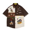 Summer American Retro Cute Pet Dog Embroidered Splicing Short-sleeved Shirt for Men and Women Loose Casual Versatile Shirt