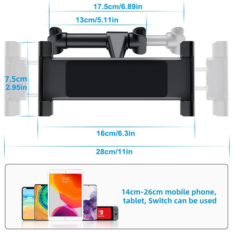 Telescopic Car Headrest Phone Holder Mount for Back Seat, 360° Rotating Tablet Stand Bracket for Kids Watching 5-13 Inch Devices